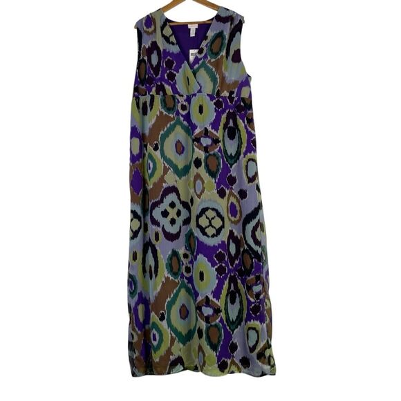 Chico's Chelsea Crinkle Chiffon Maxi Dress Size 3 / XL NEW Purple Ikat Print - Picture 2 of 8